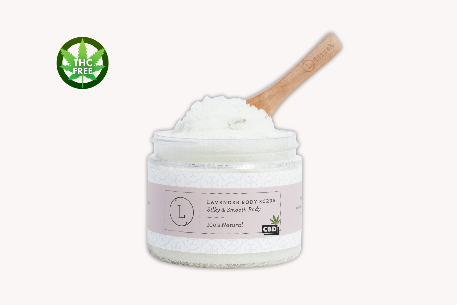 Lavender CBD Body Salt Scrub — 9oz, 25mg CBD isolate, lavender essential oil, avocado/shea butter/sea salt, THC-free, wooden spoon & cotton bag — Azurra Shop