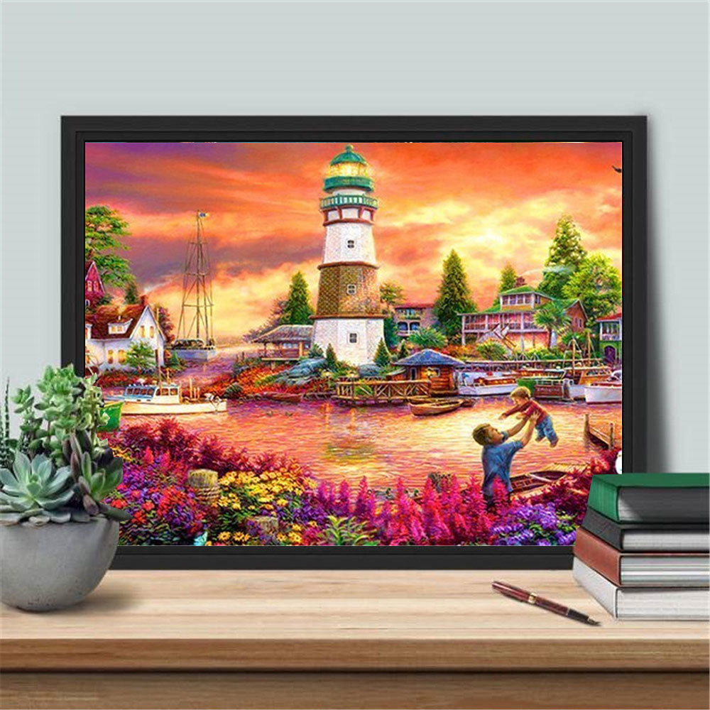 Lighthouse diamond painting kit – 12x16" to 32x40" round or square drill coastal landscape wall art by Azurra Shop