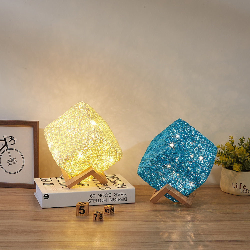 Hand-Knit Rattan LED Desk Lamp