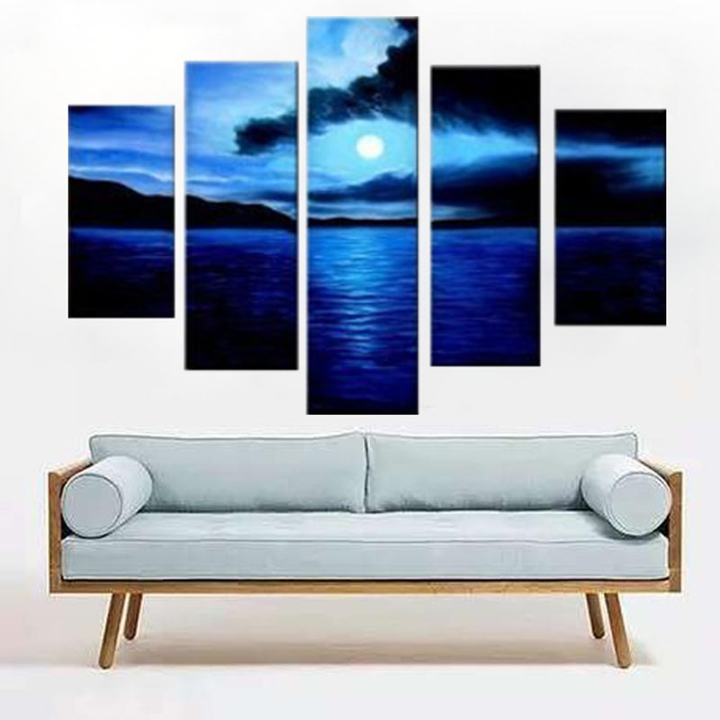 Moon night landscape 5-panel diamond painting set – S, M, L sizes full drill round diamonds celestial wall art by Azurra Shop