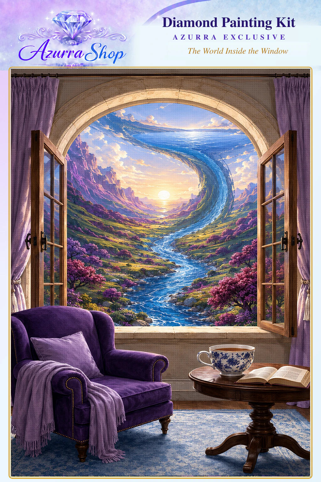 The World Inside the Window Azurra Exclusive 5D diamond painting kit hero artwork