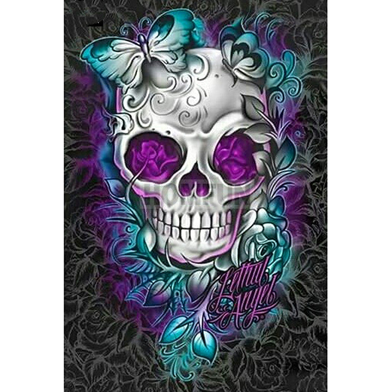 Flower skull diamond painting kit – 8x12" to 28x36" gothic dark floral art by Azurra Shop