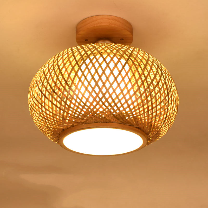 Hand-Woven Wood Ceiling Lamp