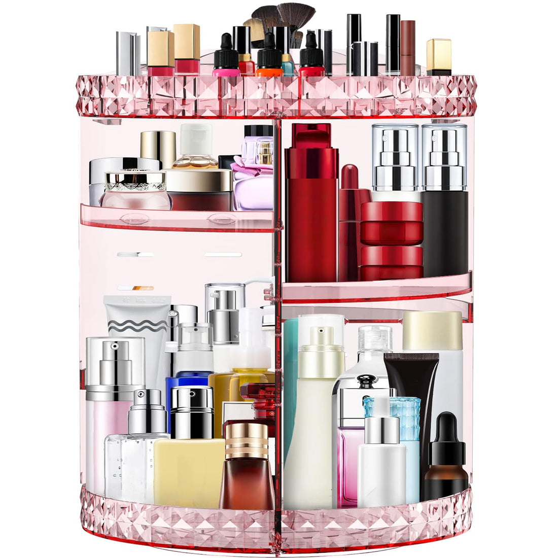 360° Rotating Makeup Organizer in Pink - 8-Layer Clear Detachable Shelf Cosmetic Storage Display for Vanity & Dresser | Azurra Shop