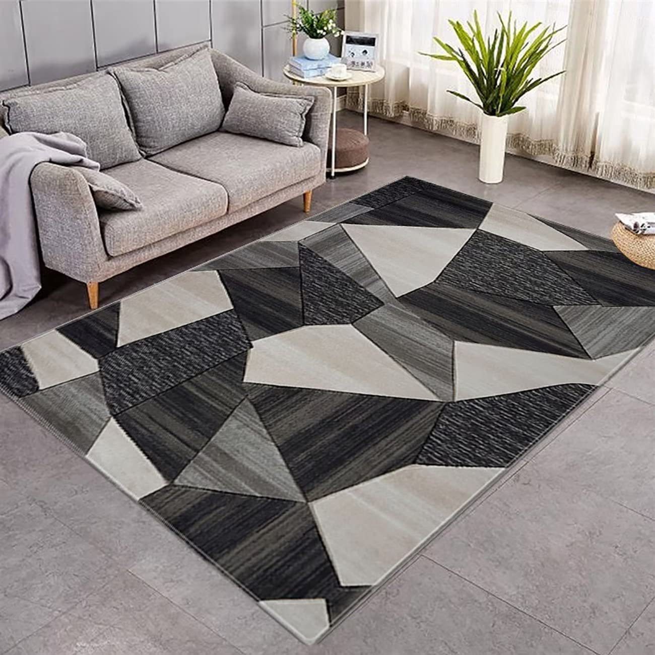 Wine Red Gray Geometric Carpet