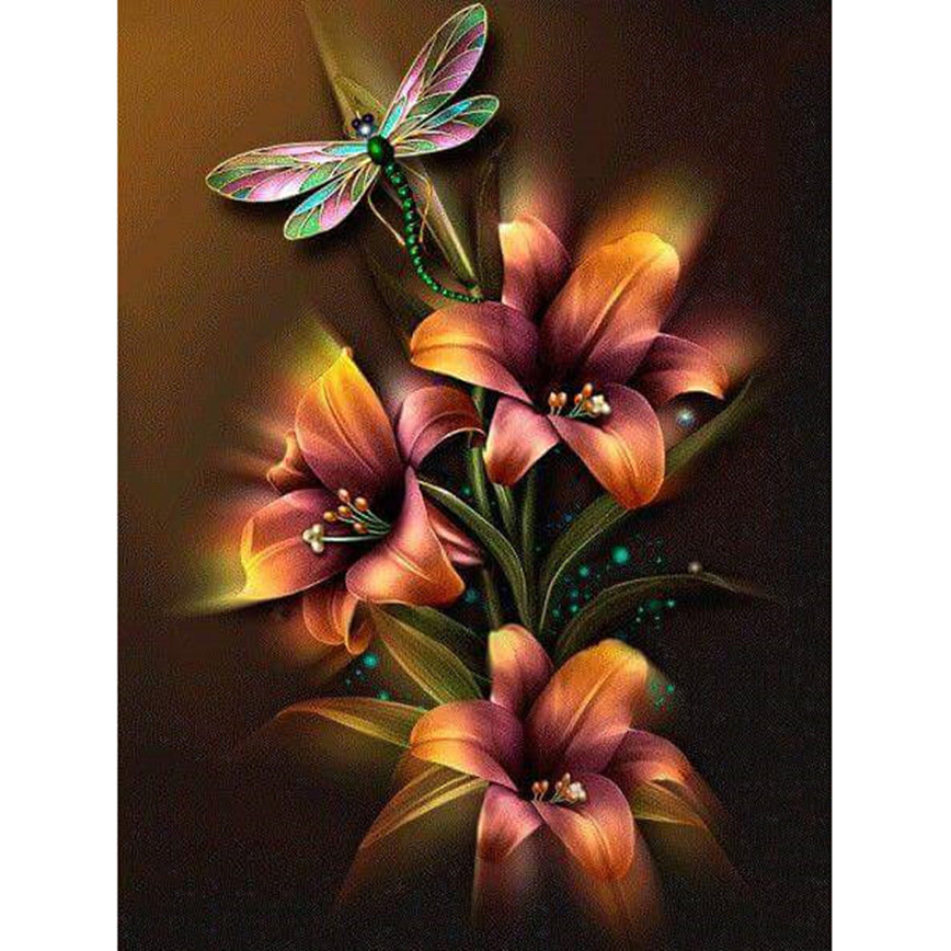 Lotus & Dragonfly Diamond Painting - 5D DIY Square Drill Kit, 3 Sizes from 10"x12" to 16"x20" | Azurra Shop