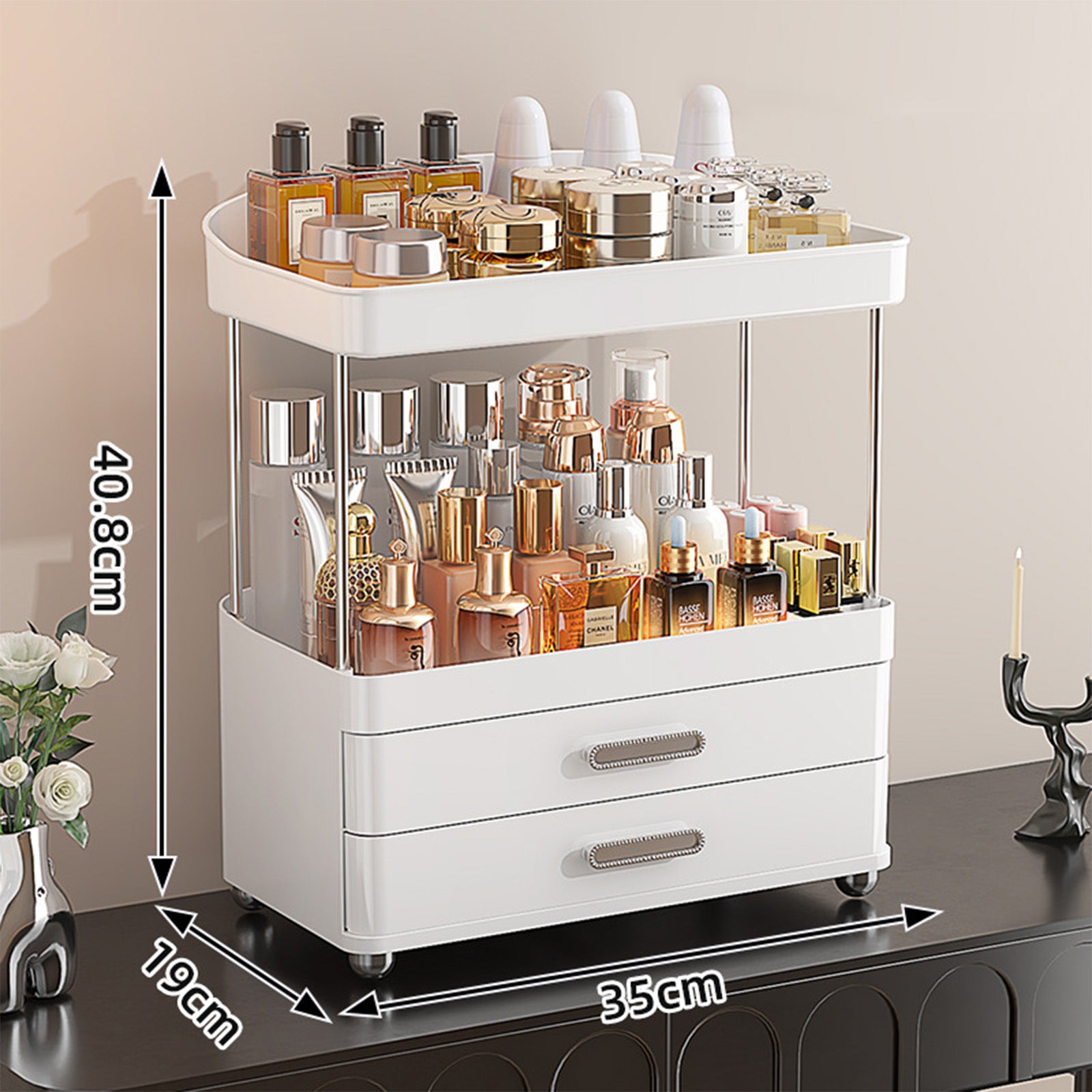 4-Tier Makeup Organizer with 2 Drawers