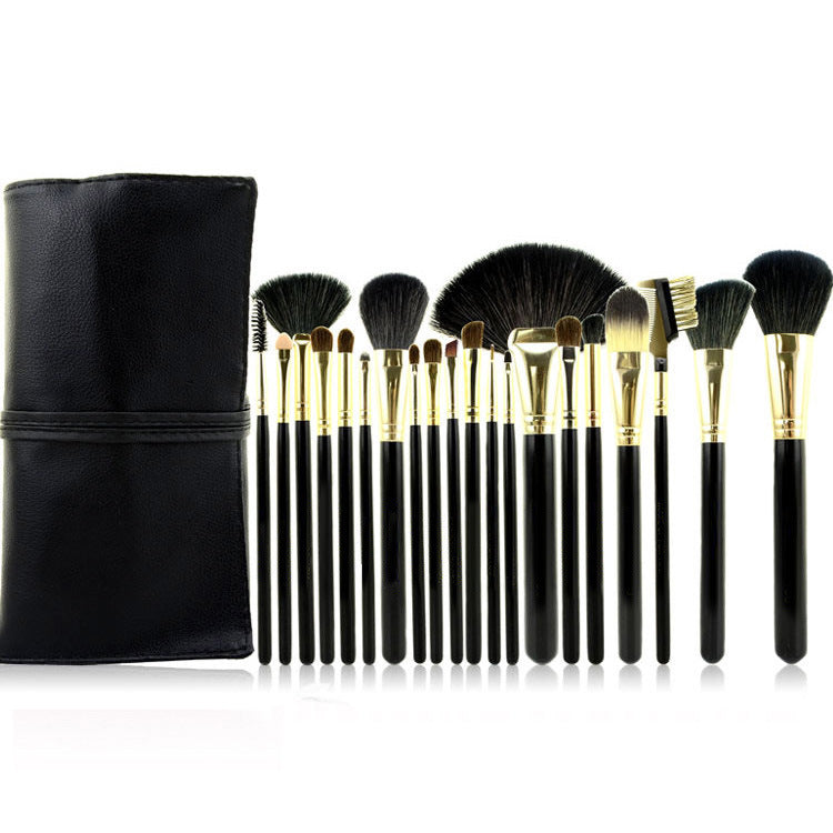 20-Piece Makeup Brush Set — horse hair bristles, wooden handles, 6.9" total length, PU travel bag, black, for all skill levels — Azurra Shop