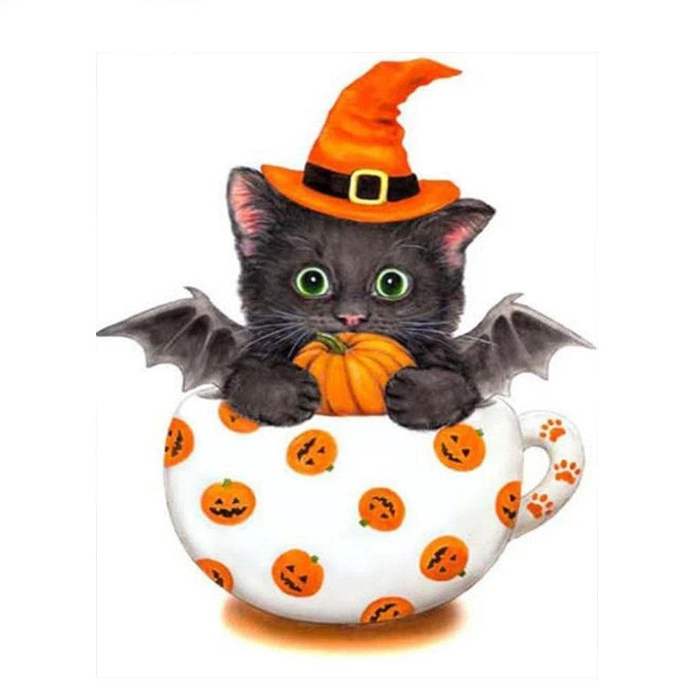 Halloween cat diamond painting kit – 12x16" spooky black cat fall seasonal wall art by Azurra Shop