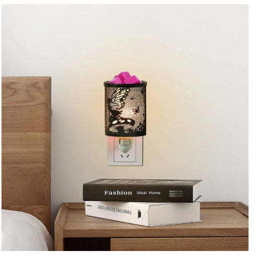 Metal Wall-Plug Warmer: > Metal Wall-Plug Wax Melt Warmer — 5 designs, US/UK plug, 120V 15W, flameless, night light, 2.6"x2.6"x3.39" — Azurra Shop