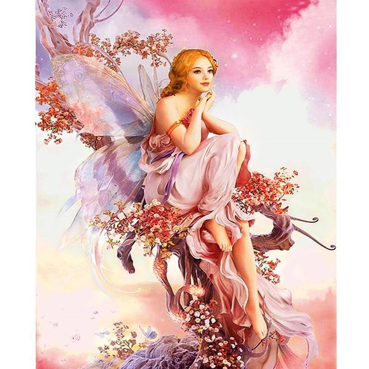 Pink fairy diamond painting kit – 12x16" whimsical fantasy dreamy wall art by Azurra Shop