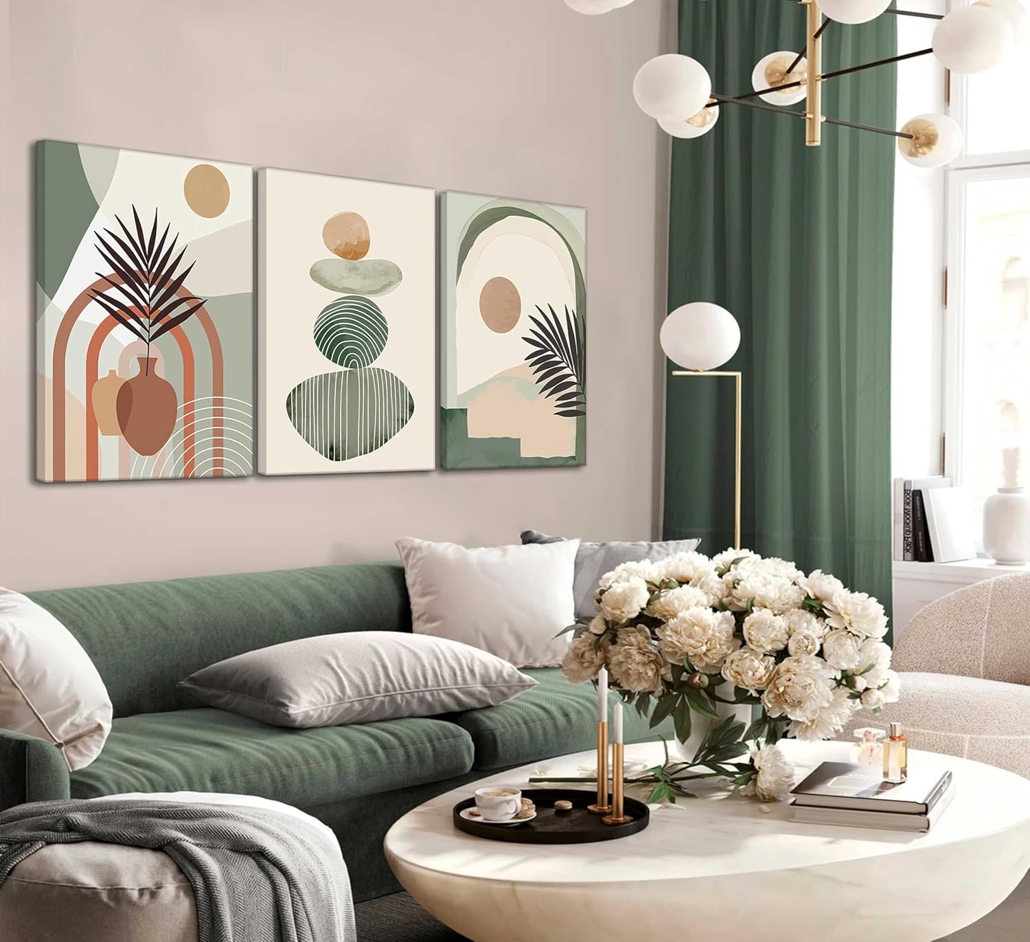 Boho Canvas Wall Art Set — 3 Pieces, Framed