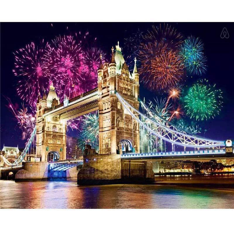 London Tower Bridge night diamond painting kit – 12x16" iconic UK landmark wall art by Azurra Shop