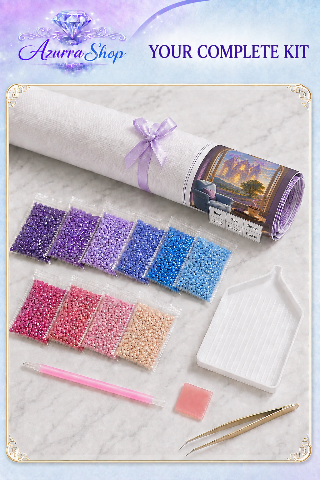 Diamond painting supplies flat lay for A Home Full of Dreams — Azurra Shop