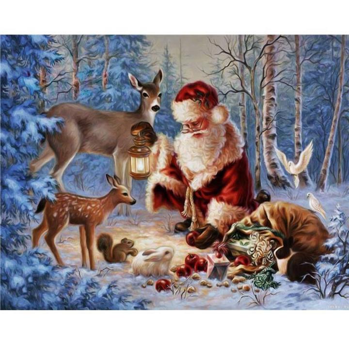 Reindeer and Santa diamond painting kit – 12x16" magical Christmas holiday wall art by Azurra Shop