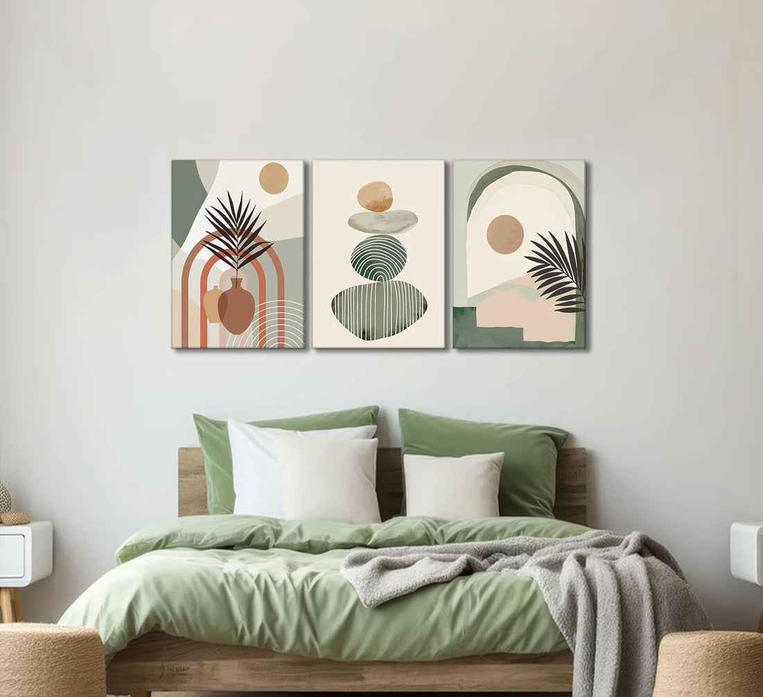Boho Canvas Wall Art Set — 3 Pieces, Framed