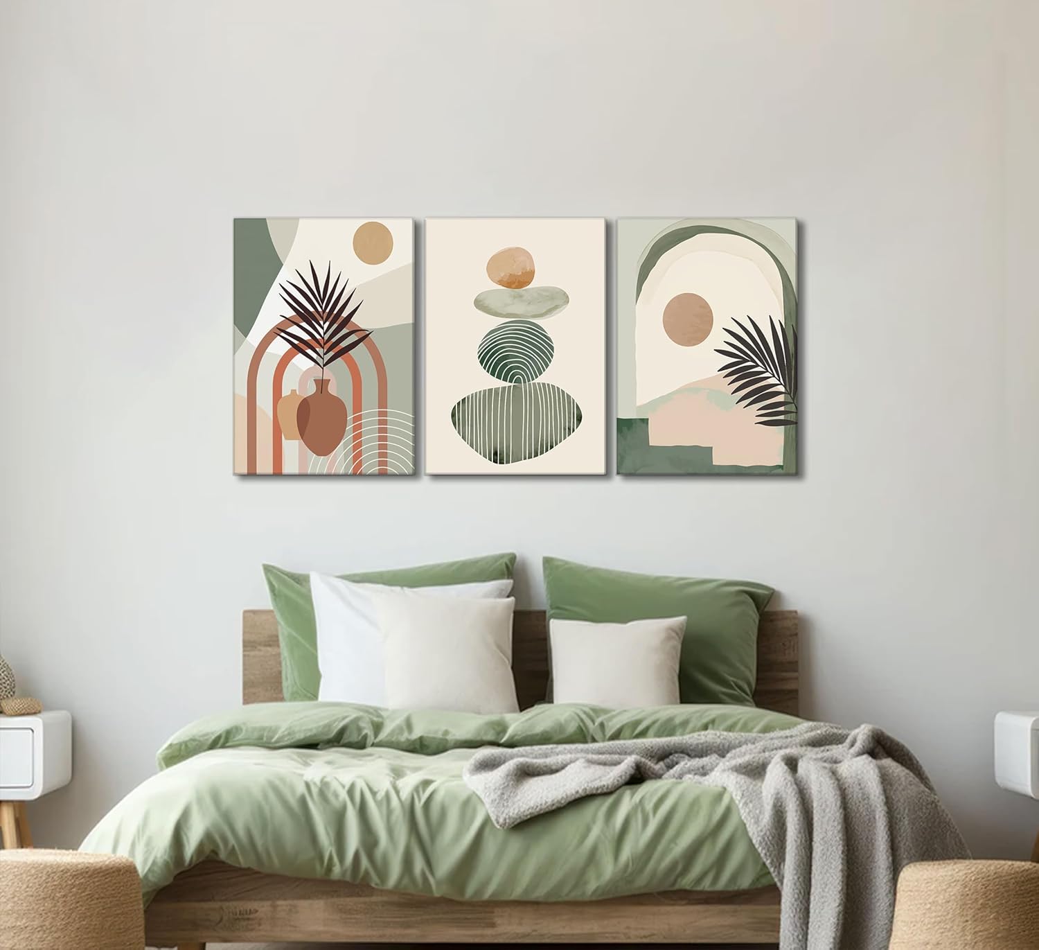 Boho Canvas Wall Art Set — 3 Pieces, Framed