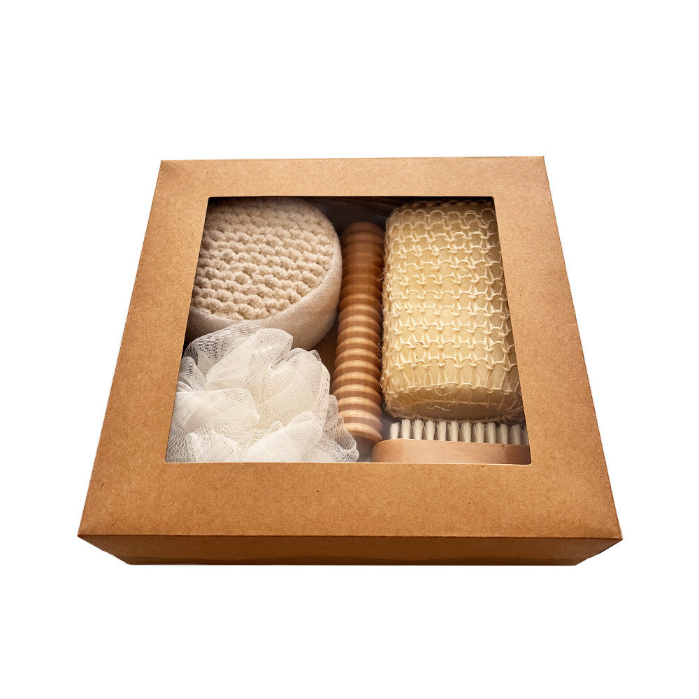 Seven-Piece Bath Set including bath towel, brush, pumice stone, and sisal mesh sponge for a complete spa bath routine — Azurra Shop