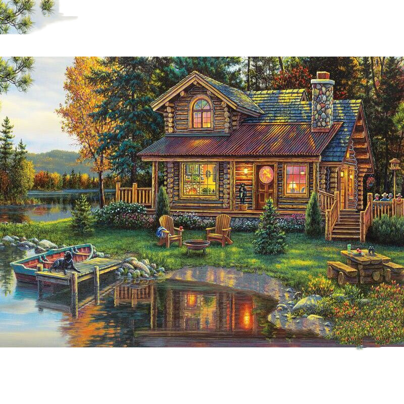 Scenic cottage diamond painting kit – 12x16" to 18x24" round or square drill cozy countryside wall art by Azurra Shop