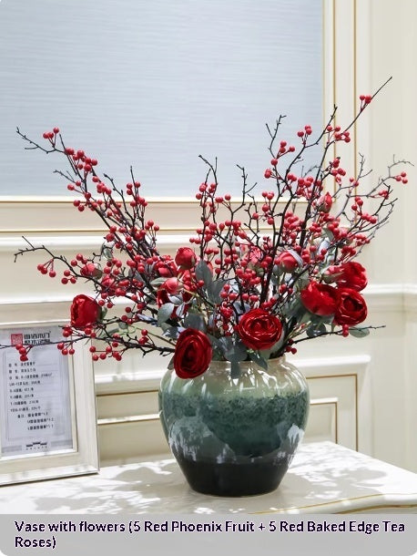Ceramic Holly Vase with Artificial Floral Arrangement