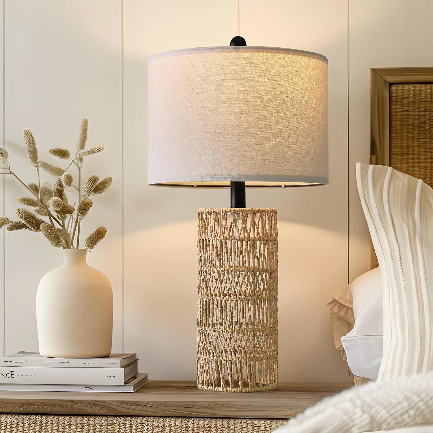 Handwoven Rattan Mushroom Table Lamp
