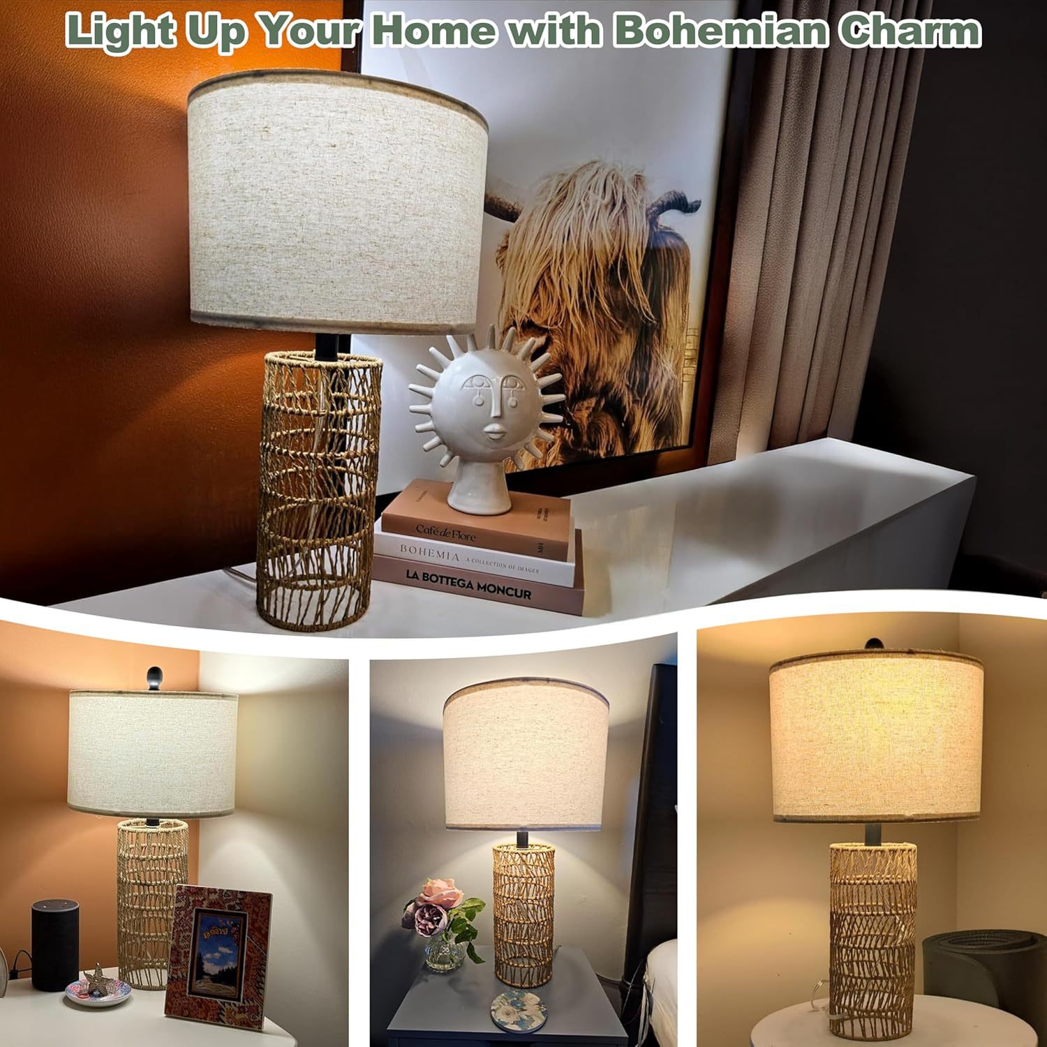 Handwoven Rattan Mushroom Table Lamp
