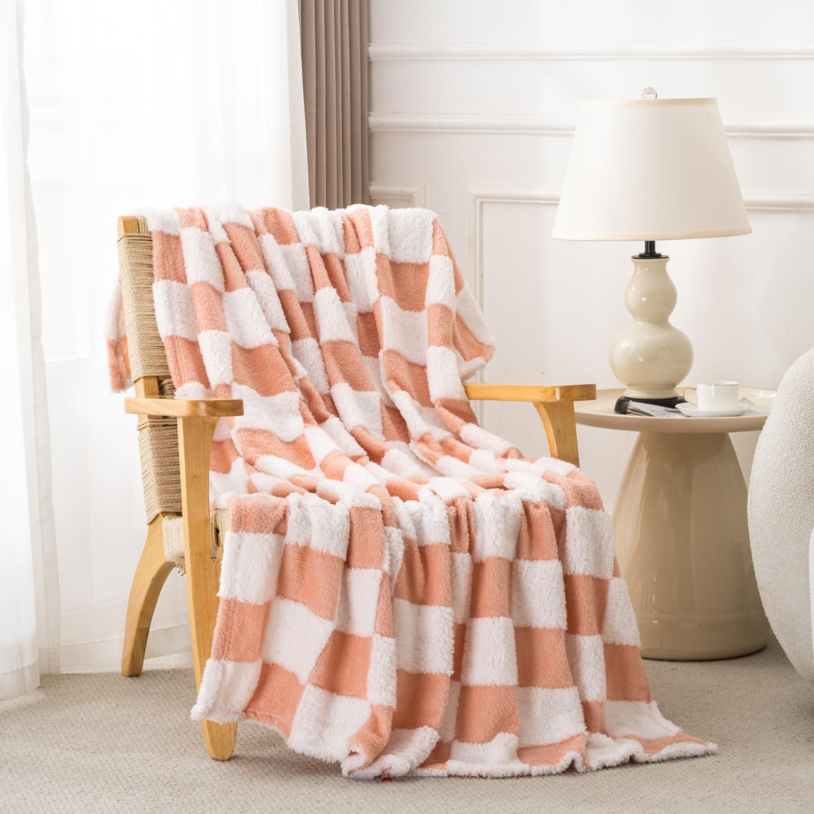 Pink checkerboard fleece throw blanket 20X24"— soft plush cozy blanket for sofa, bed, or travel — Azurra Shop
