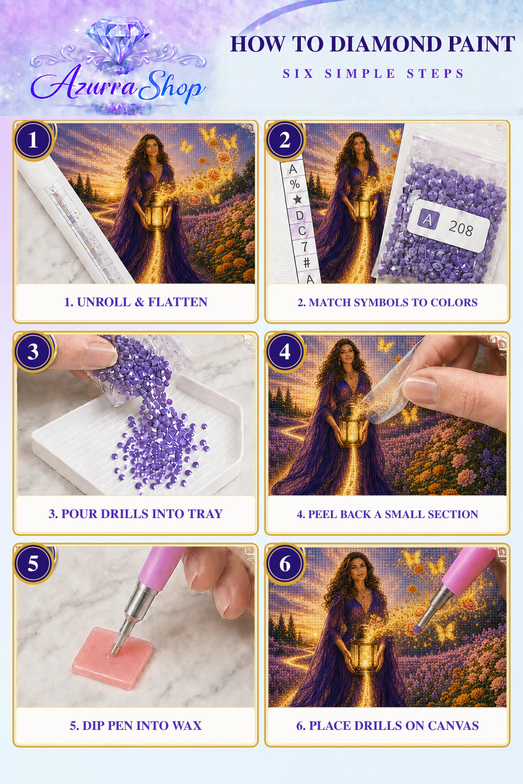 Diamond painting steps for The Path Only She Can See Azurra Exclusive 5D kit