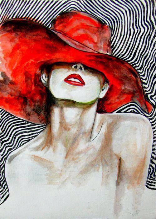 Lady in red hat diamond painting kit – 16x24" to 24x36" elegant fashion portrait wall art by Azurra Shop