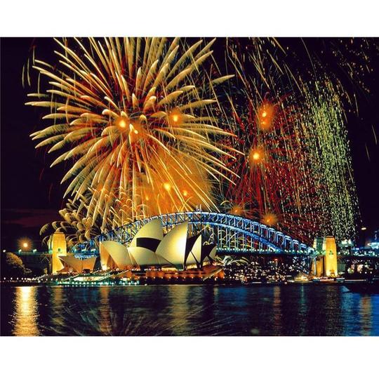 Sydney Harbour fireworks diamond painting kit – 12x16" iconic Australian landmark wall art by Azurra Shop