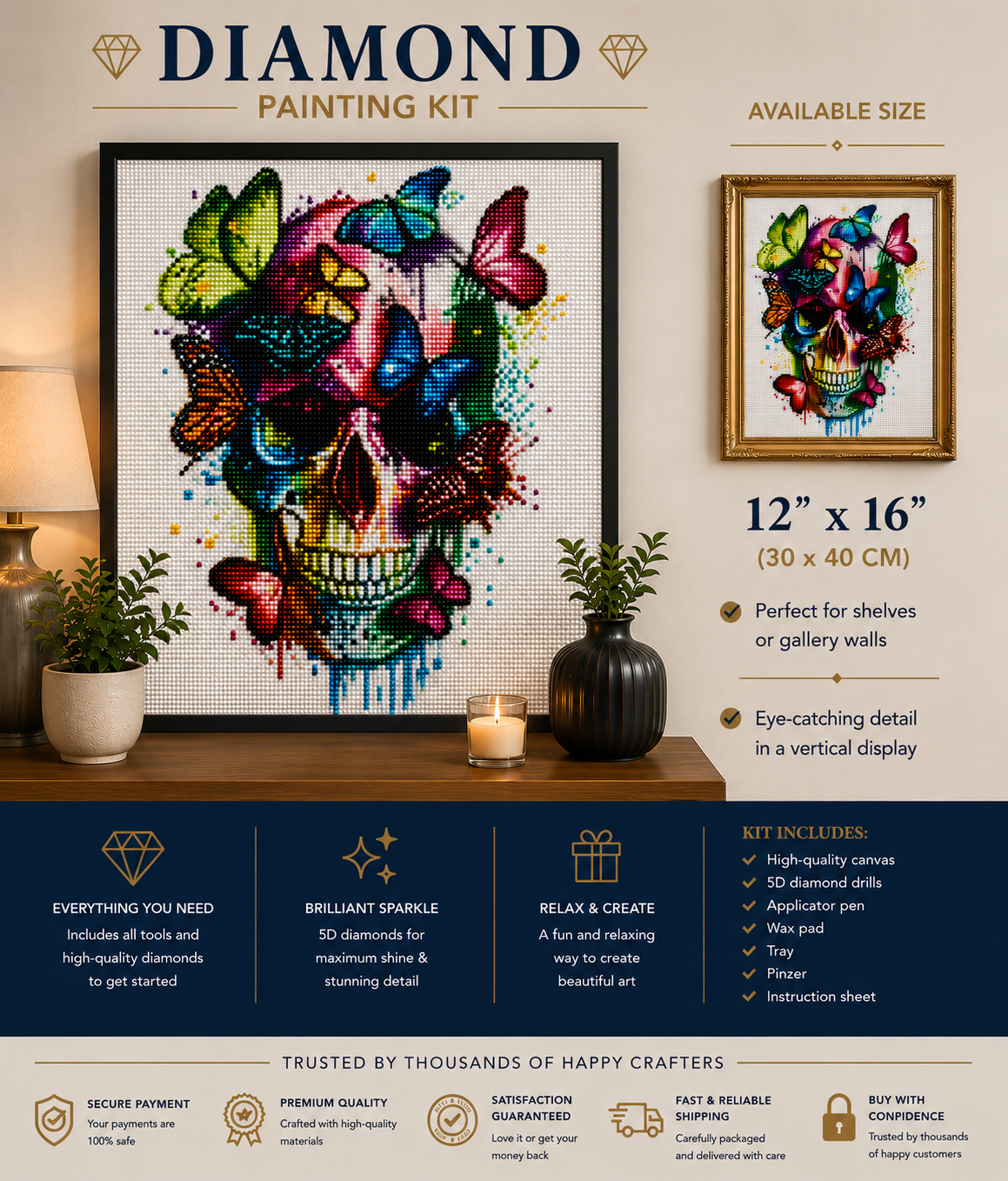 Colorful Butterfly Skull Diamond Painting Kit