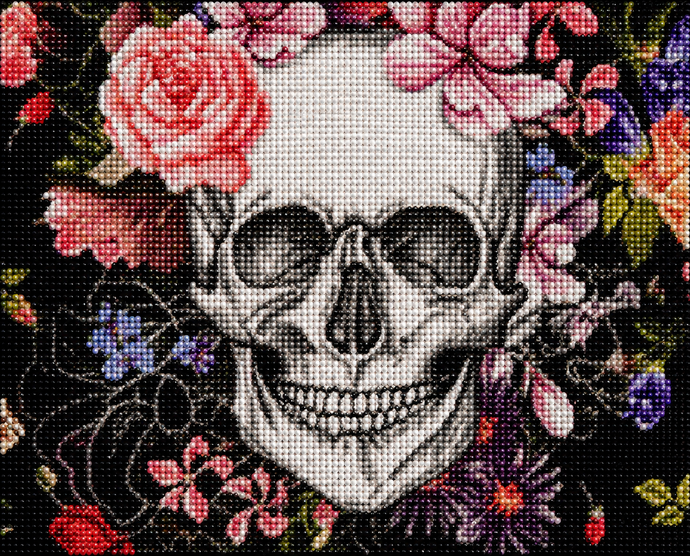 Floral Skull with Pink Roses Diamond Painting Kit