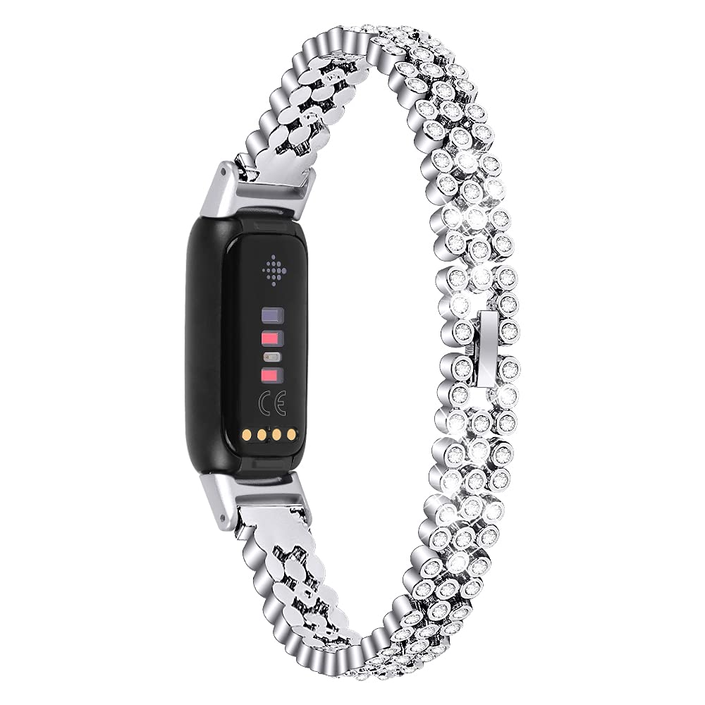 Fitbit Luxe Bling Metal Replacement Band in Silver - Diamond Crystal Stainless Steel Adjustable Band, Tracker Not Included | Azurra Shop