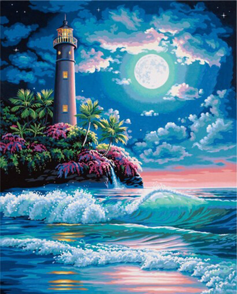 Seaside Lighthouse Diamond Painting - 5D DIY Square & Round Drill Kit, 2 Sizes 12"x16" & 16"x20" | Azurra Shop