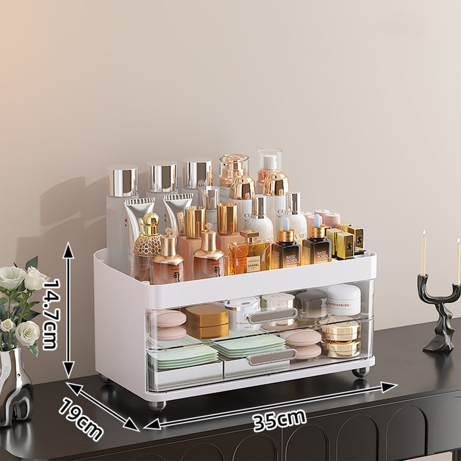 4-Tier Makeup Organizer with 2 Drawers