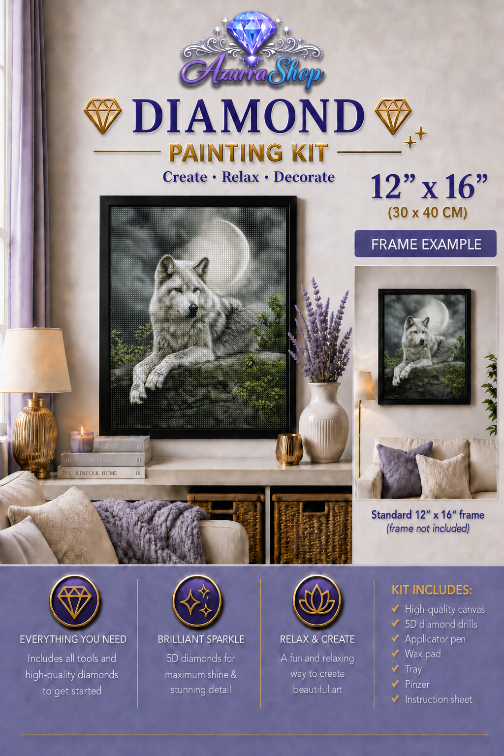 Arctic Moonlit Wolf Diamond Painting Kit