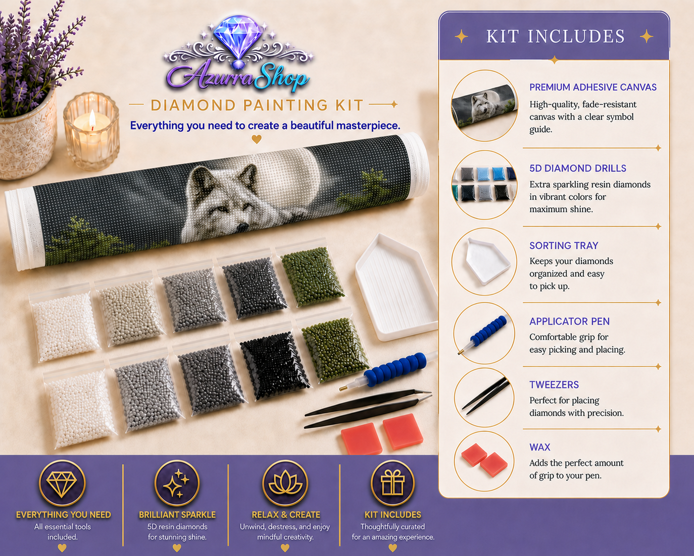 Arctic Moonlit Wolf Diamond Painting Kit