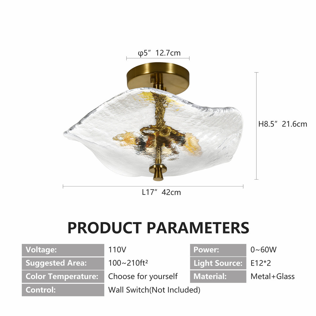 16.5" Gold Semi Flush Mount Ceiling Light