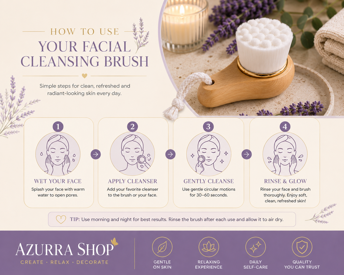 Bamboo Facial Cleansing Brush — Soft Bristle Face Brush for Daily Skincare
