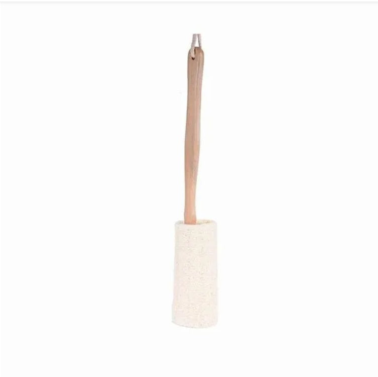 Natural Loofah Bath Brush — 13.5"x2.5"x2.5", 2oz, long wooden handle, zero-waste, biodegradable, exfoliating, eco-friendly — Azurra Shop
