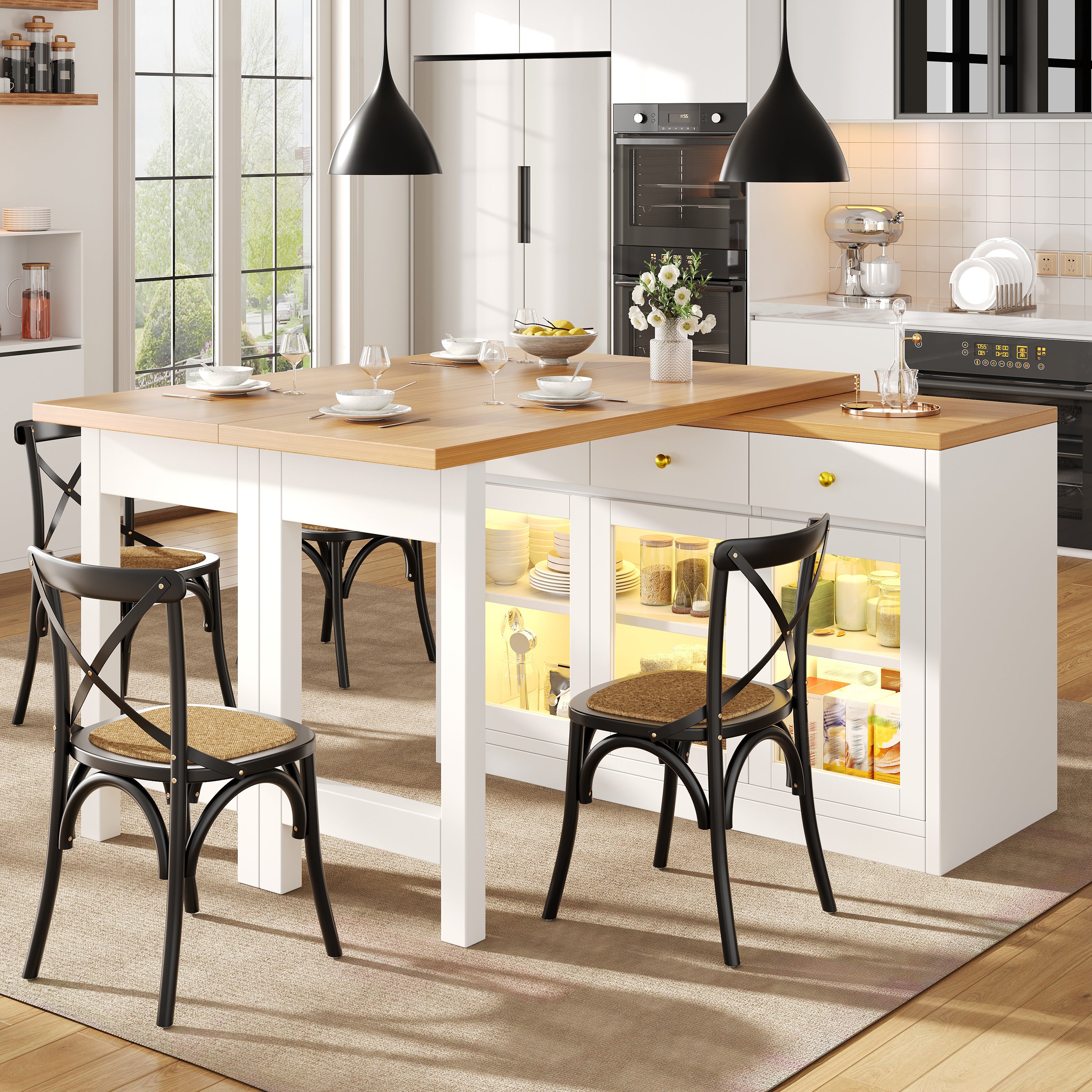 Extendable Kitchen Island with RGB LED Lights — White