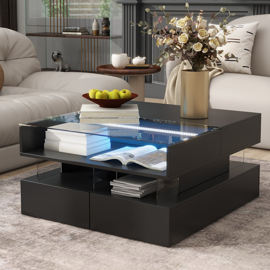 Lift-Top Coffee Table with LED Lights