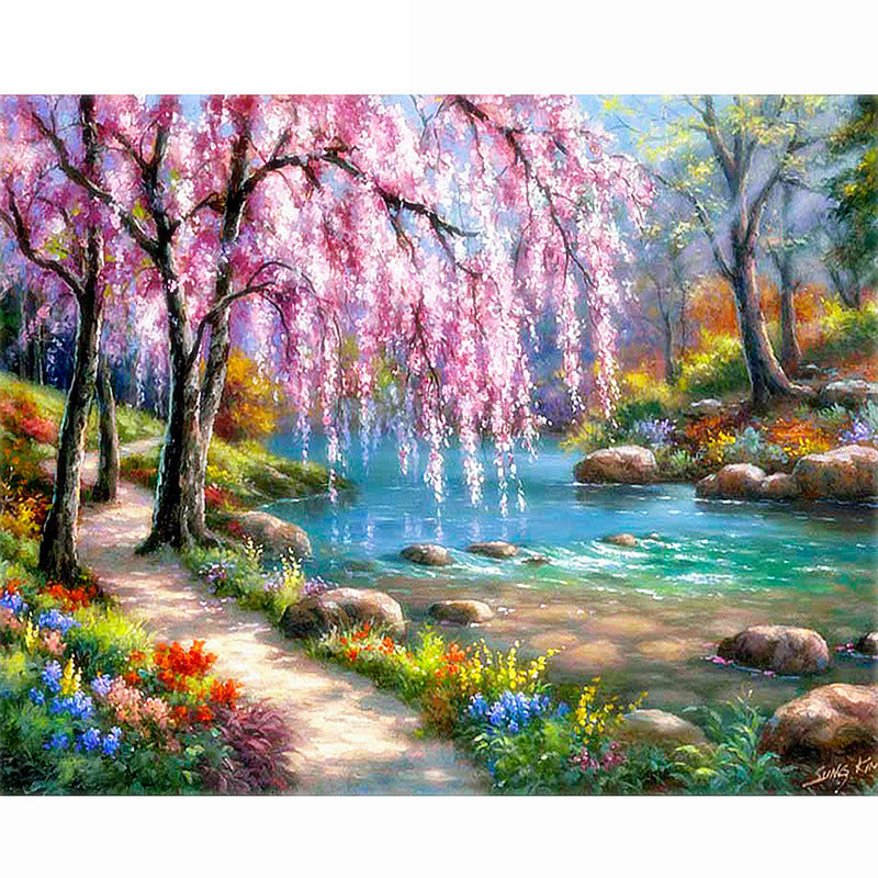 Cherry Blossom by Stream Diamond Painting