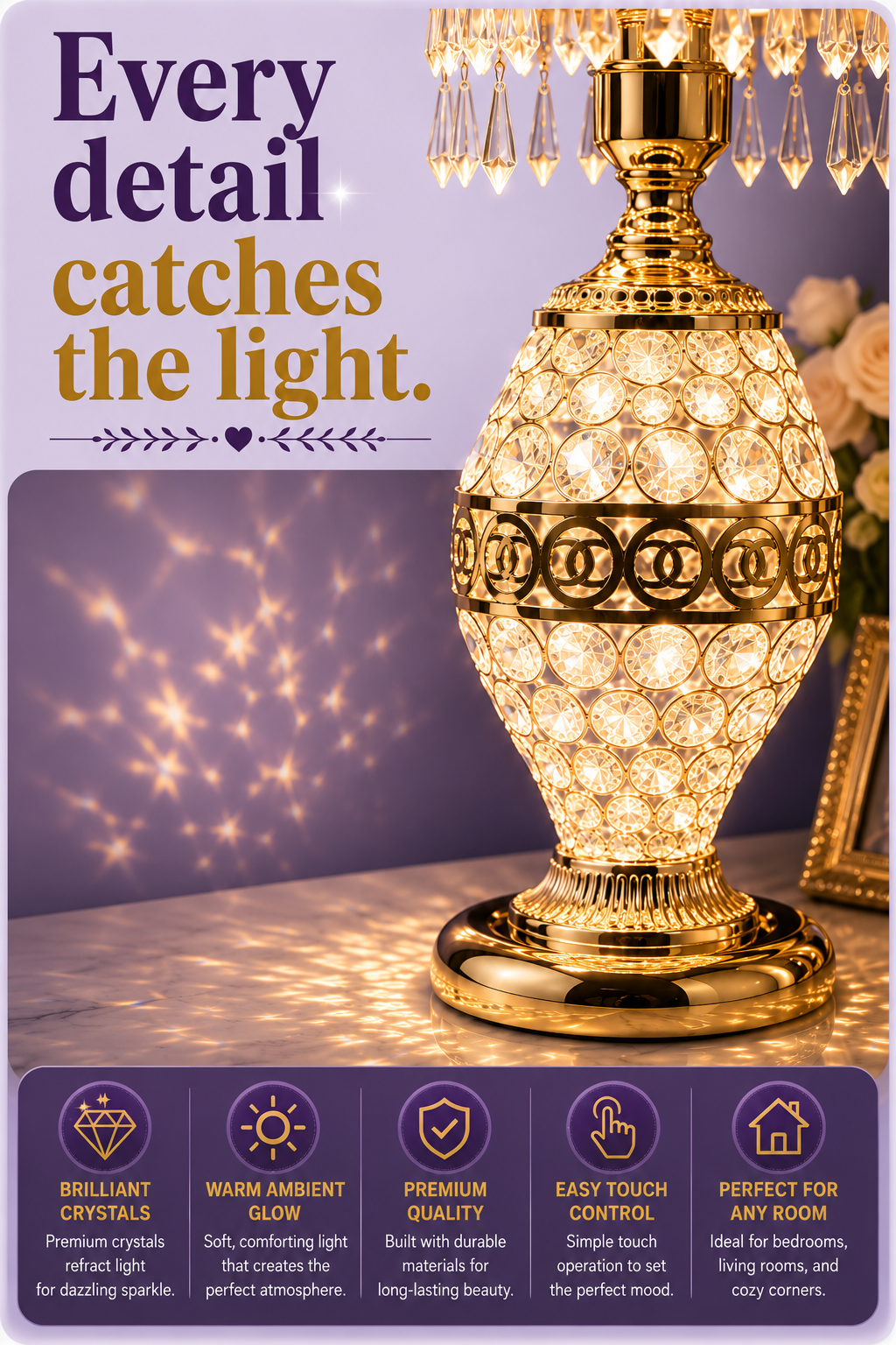 Luxurious Crystal Bedside Table Lamp