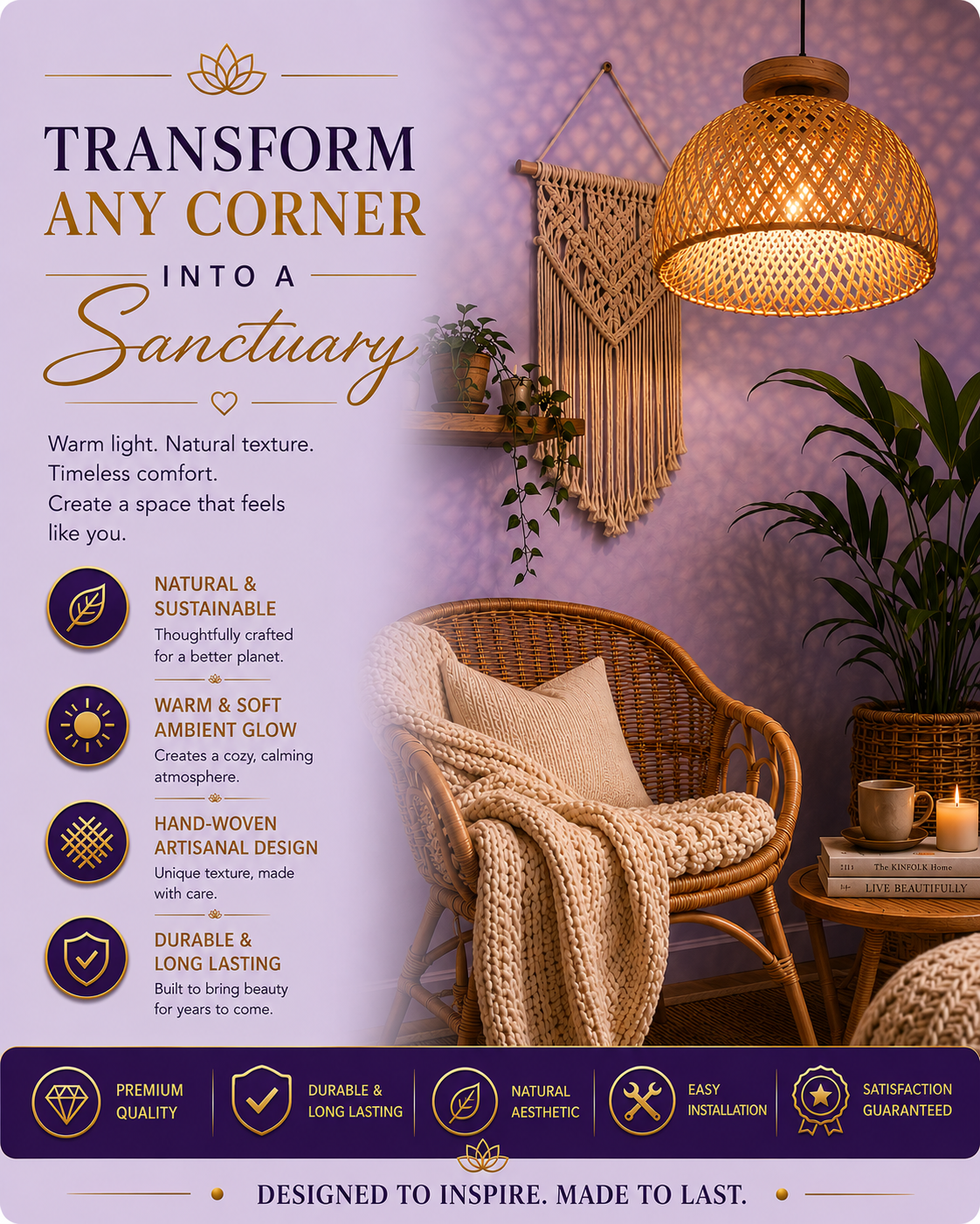 Hand-Woven Wood Ceiling Lamp