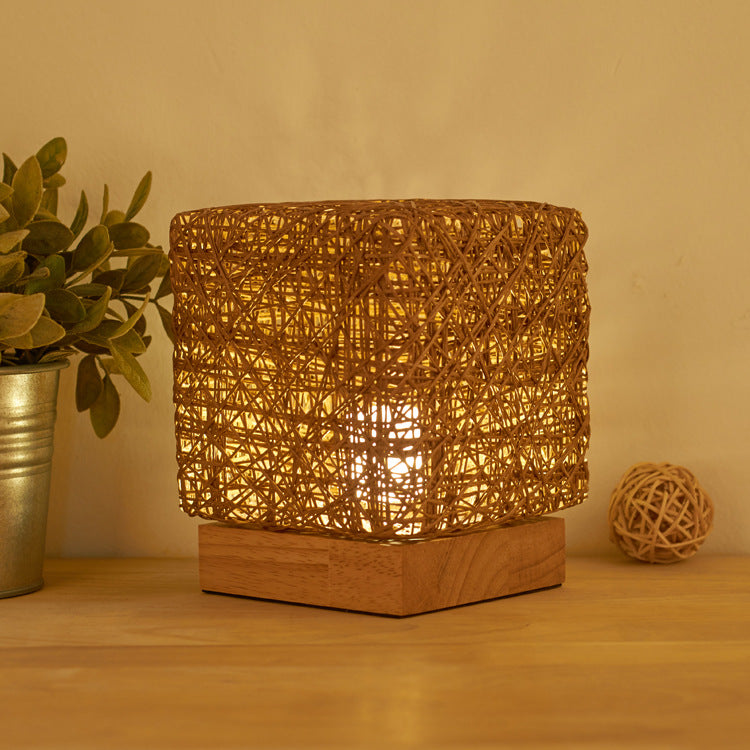 Hand-Knit Rattan LED Desk Lamp