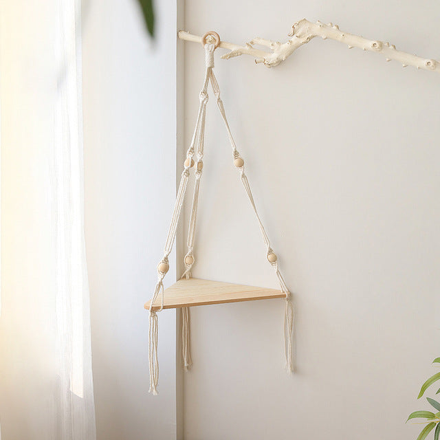 Macrame Wall Shelf — Boho Floating Shelf