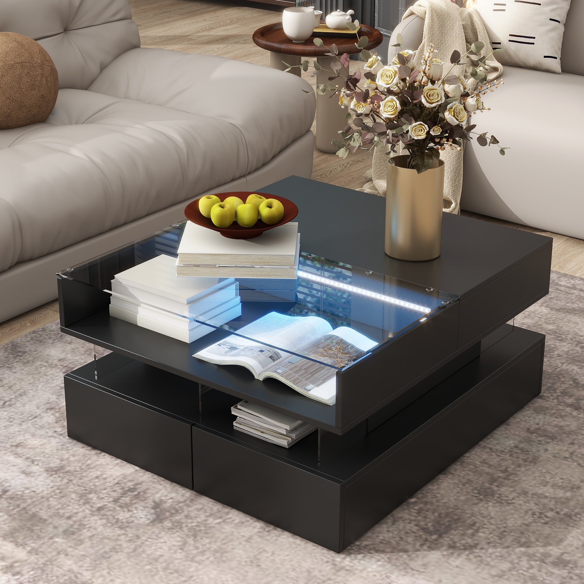 Lift-Top Coffee Table with LED Lights