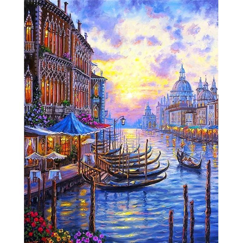 Venice gondola canal diamond painting kit – 12x16" or 16x20" romantic Italian landmark wall art by Azurra Shop