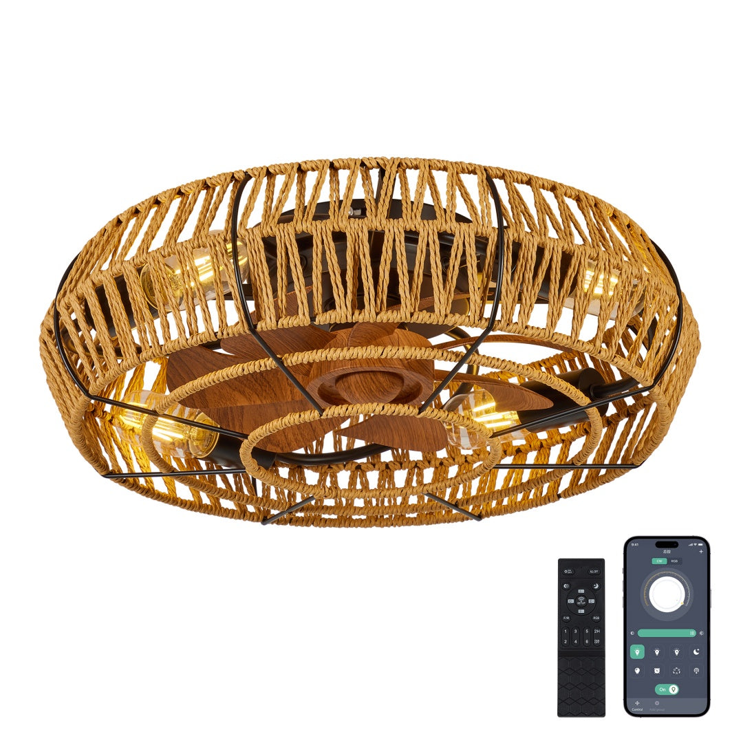 19" Boho Caged Ceiling Fan with Light & Remote
